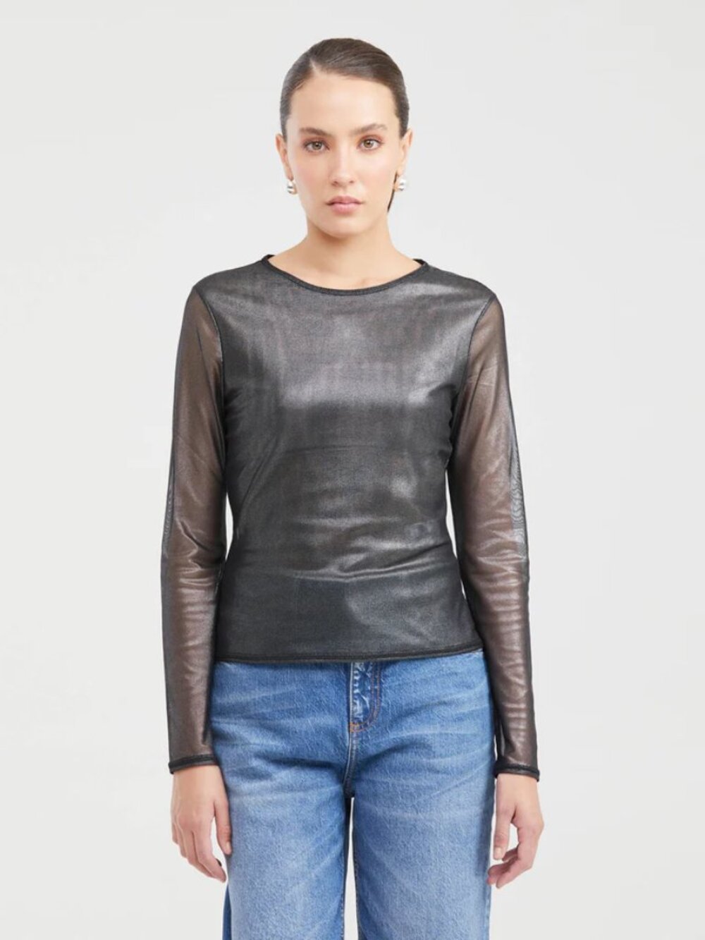 Chevignon NWT Black Sheer Mesh Long Sleeve Top Layering Y2K Size L